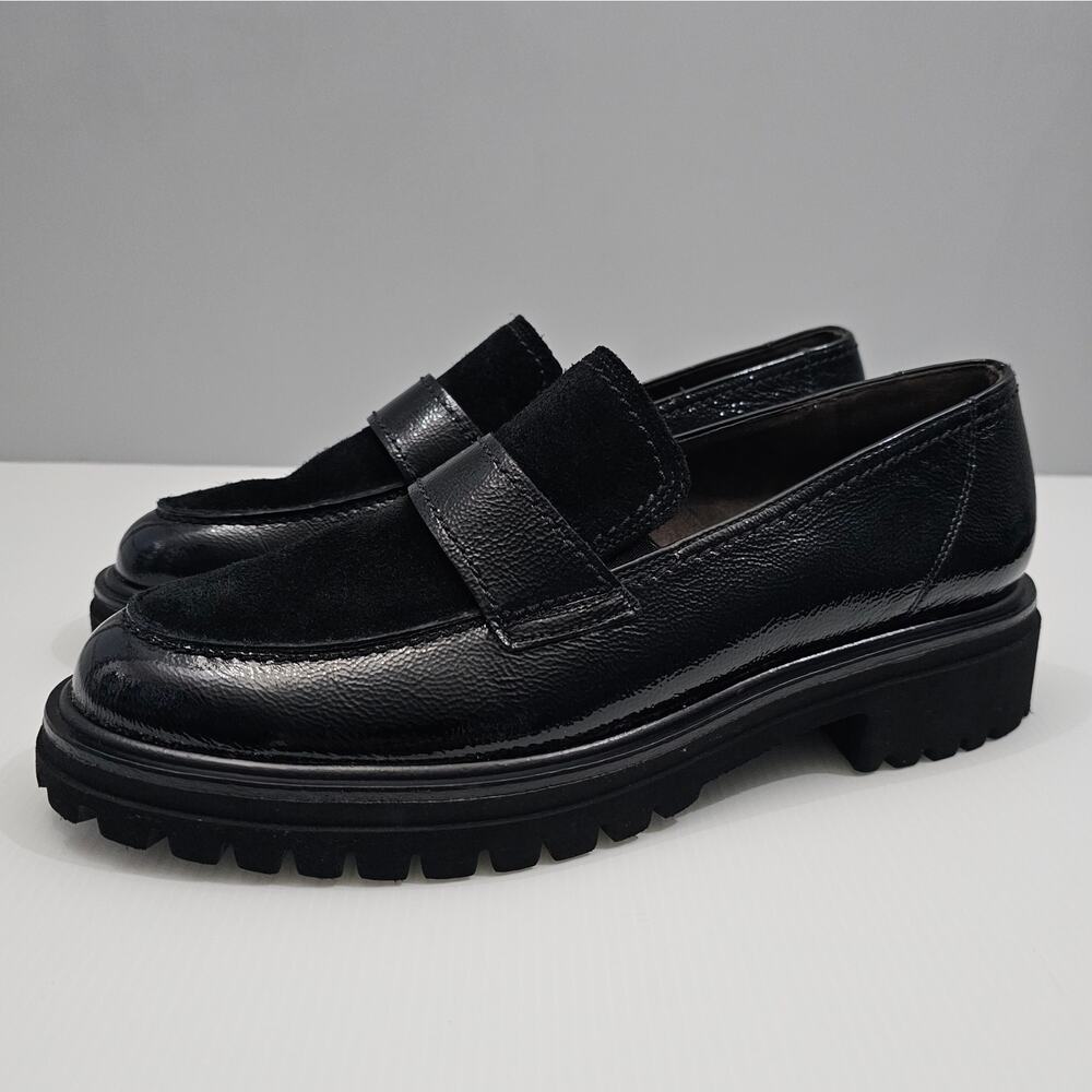 Paul Green Black Leather and Suede Lug Sole Loafers - Picture 13 of 13